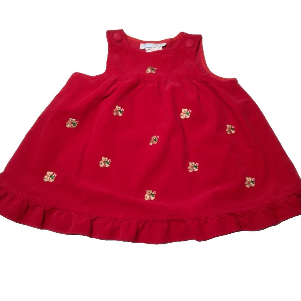 Vtg Chantilly Place Christmas Jumper Dress 24M Corduroy Teddy Bear Candy Candy